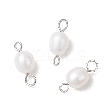 Natural Cultured Freshwater Pearl Rice Connector Charms PALLOY-JF04186-01-1