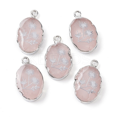 Natural Rose Quartz Oval Pendants G-C102-07P-02-1