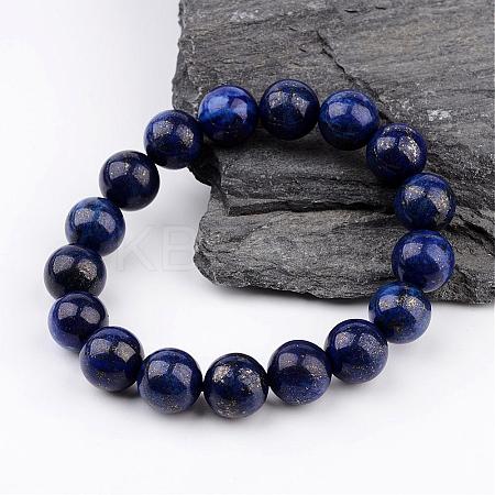 Natural Lapis Lazuli(Dyed) Round Beaded Stretch Bracelets BJEW-JB02271-01-1
