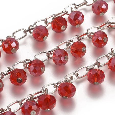 Handmade Faceted Rondelle Glass Beads Chains for Necklaces Bracelets Making AJEW-JB00086-06-1