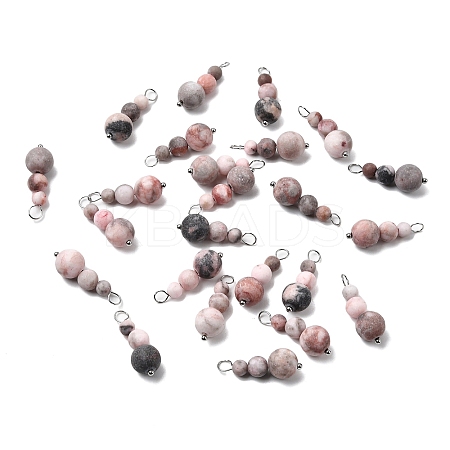 Natural Pink Zebra Jasper Round Beaded Pendants PALLOY-JF02867-09-1