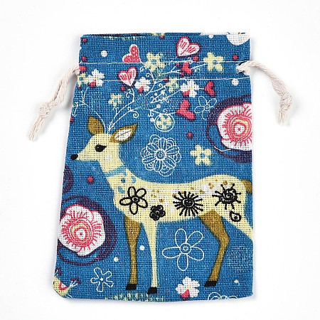 Flower Deer Printed Polycotton(Polyester Cotton) Packing Pouches Drawstring Bags ABAG-T004-10x14-37-1
