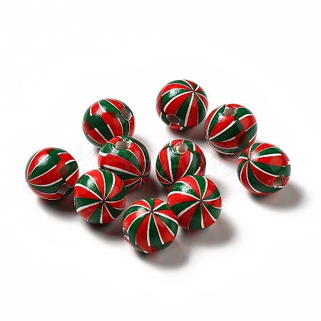 Christmas Theme Printed Natural Wooden Beads WOOD-L020-A05-1