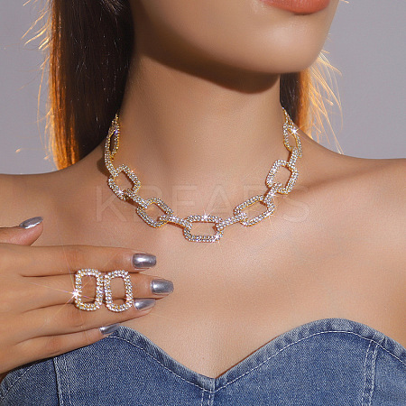 Alloy Rhinestone Link Chain Neckalces & Studs Earrings Sets FS-WGB4153-01-1