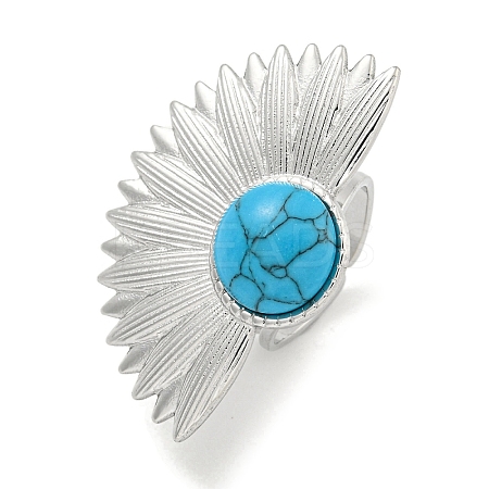 304 Stainless Steel Synthetic Turquoise Cuff Rings G-Z056-07P-04-1