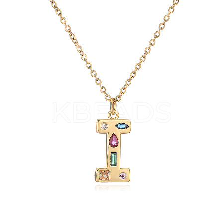 Brass Pave Colorful Cubic Zirconia Initial Pendant Necklaces for Women FS-WG02860-09-1