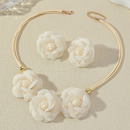 3D Rose Polyester Choker & Stud Earrings Sets FS-WG5AEB6-03-1