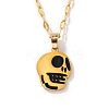 Stylish Halloween Skull 304 Stainless Steel Black Enamel Pendant Dapped Chain Necklaces IJ5988-2