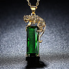 Rectangle with Leopard Alloy Fern Green Rhinestone Pendant Necklaces FS-WG97C8C-01-3