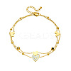 304 Stainless Steel Pave Clear and Black Cubic Zirconia & Natural White Shell Heart Pendant Double Layer Anklets for Women FS-WG8082B-01-5