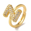 Rack Plating Letter Brass Micro Pave Clear Cubic Zirconia Adjustable Rings for Women KK-S391-03G-Z-2