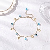 3Pcs 3 Styles Handmade Evil Eye Lampwork & Stainless Steel Moon Heart Leaf Tassel 304 Stainless Steel Curved Bar Link Chain Anklets for Women AJEW-AN00742-3