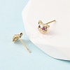 Cat Shape Brass Micro Pave Cubic Zirconia Stud Earrings EJEW-L278-11G-3
