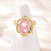 Brass Pearl Pink Enamel Flower Cuff Rings RJEW-C139-18A-G-1