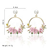 Ring with Flower Alloy & Rhinestone & Polymer Clay Stud Dangle Earrings FS-WGDD86E-04-3