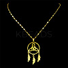 Triquetra/Trinity Knot with Woven Net/Web with Feather Pendant Necklaces NJEW-C042-03G-1