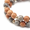 Natural Picasso Jasper & Wood Round Beads Stretch Bracelets Set BJEW-JB07165-02-5