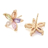 Rack Plating Flower Brass Cubic Zirconia Stud Earrings EJEW-M090-13G-05-2