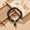 Natural Obsidian Round Beaded Stretch Bracelet with Bullet Charms BJEW-JB09018-05-2