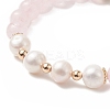 Natural Rose Quartz & Pearl Stretch Bracelet BJEW-JB09224-01-5