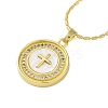 Brass Cubic Zirconia Flat Round Cross Pendant Necklaces NJEW-R100-02G-1