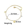 Bohemian Style 304 Stainless Steel Whale Tail Flower and Flat Round Cubic Zirconia Charm Anklets FS-WGDB107-03-1