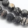 Frosted Round Natural Black Polychrome Jasper/Picasso Stone/Picasso Jasper Beads Strands G-N0166-44-6mm-2