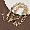 Brass Micro Pave Clear Cubic Zirconia with Multicolor Cat Eye Rectangle Square Oval Tennis Necklaces NJEW-G183-05G-1