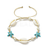 Synthetic Turquoise(Dyed) Starfish & Natural Shell & Glass Pearl Braided Bead Bracelet BJEW-TA00218-1