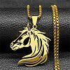 Horse Head 201 Stainless Steel Pendant Necklaces for Men Women NJEW-K283-14G-1