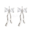 Bowknot Brass Pave Clear Cubic Zirconia Stud Earrings for Women EJEW-S216-02B-P-1