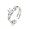 Square Clear Cubic Zirconia Cuff Rings RJEW-G337-37P-4
