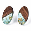Transparent Resin & Walnut Wood Stud Earring Findings MAK-N032-005A-F02-2