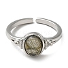 Natural Mixed Gemstone Oval Open Cuff Rings RJEW-M155-07P-3