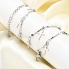 304 Stainless Steel Textured Link Bar Cross Charm Tassel Necklaces NJEW-R023-01P-1