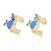 Whale Brass Enamel Cuff Earrings EJEW-T049-05G-1