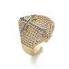 Brass Micro Pave Clear Cubic Zirconia Cuff Rings for Women RJEW-U041-05G-4