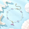 Brass Handmade Natural Amethyst Nuggets Link Chain Alloy Enamel Whale Tail Pendant Anklets for Women AJEW-AN00709-03-1