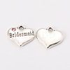 Wedding Theme Antique Silver Tone Tibetan Style Heart with Bridesmaid Rhinestone Charms X-TIBEP-N005-04D-1