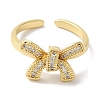 Bowknot Brass Micro Pave Clear Cubic Zirconia Open Cuff Rings for Women RJEW-C098-08G-2