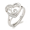 Heart with Letter Rack Plating Brass Micro Pave Cubic Zirconia Adjustable Rings for Women RJEW-I105-06P-E-1