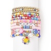 11Pcs 10 Style Synthetic Turquoise(Dyed) & Hematite & Millefiori Glass Stretch Bracelets Set with Word Happy Beaded BJEW-JB08832-1
