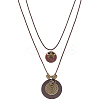 1Pc Bohemian Wood & Alloy Pendant Double Layer Necklaces for Women NJEW-CL0001-37-1