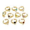 316 Stainless Steel with Natural Mixed Gemstone Cuff Rings RJEW-Z098-01G-13-4