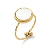 Flat Round 304 Stainless Steel White Shell Cuff Rings for Women RJEW-G346-10G-02-4