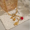 304 Stainless Steel with Resin Red Grapes Flower Snowflake Pendant Necklaces for Women NJEW-G181-10G-1