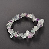 Chips Natural Fluorite Beaded Stretch Bracelets X-BJEW-JB01826-01-2