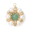 4Pcs 4 Styles Natural Green Aventurine & Tiger Eye & Carnelian & Amethyst & Shell Pearl Round Beaded Flower Pendants PALLOY-TA00300-01-3