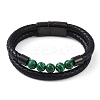Mixed Stone Round Bead Leather Cord Multi-strand Bracelets BJEW-A009-10EB-2