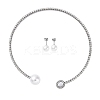 Round Plastic Imitation Pearl Stud Earrings & Cubic Zirconia Rhinestone Cuff Choker Necklaces Sets SJEW-U003-05P-4